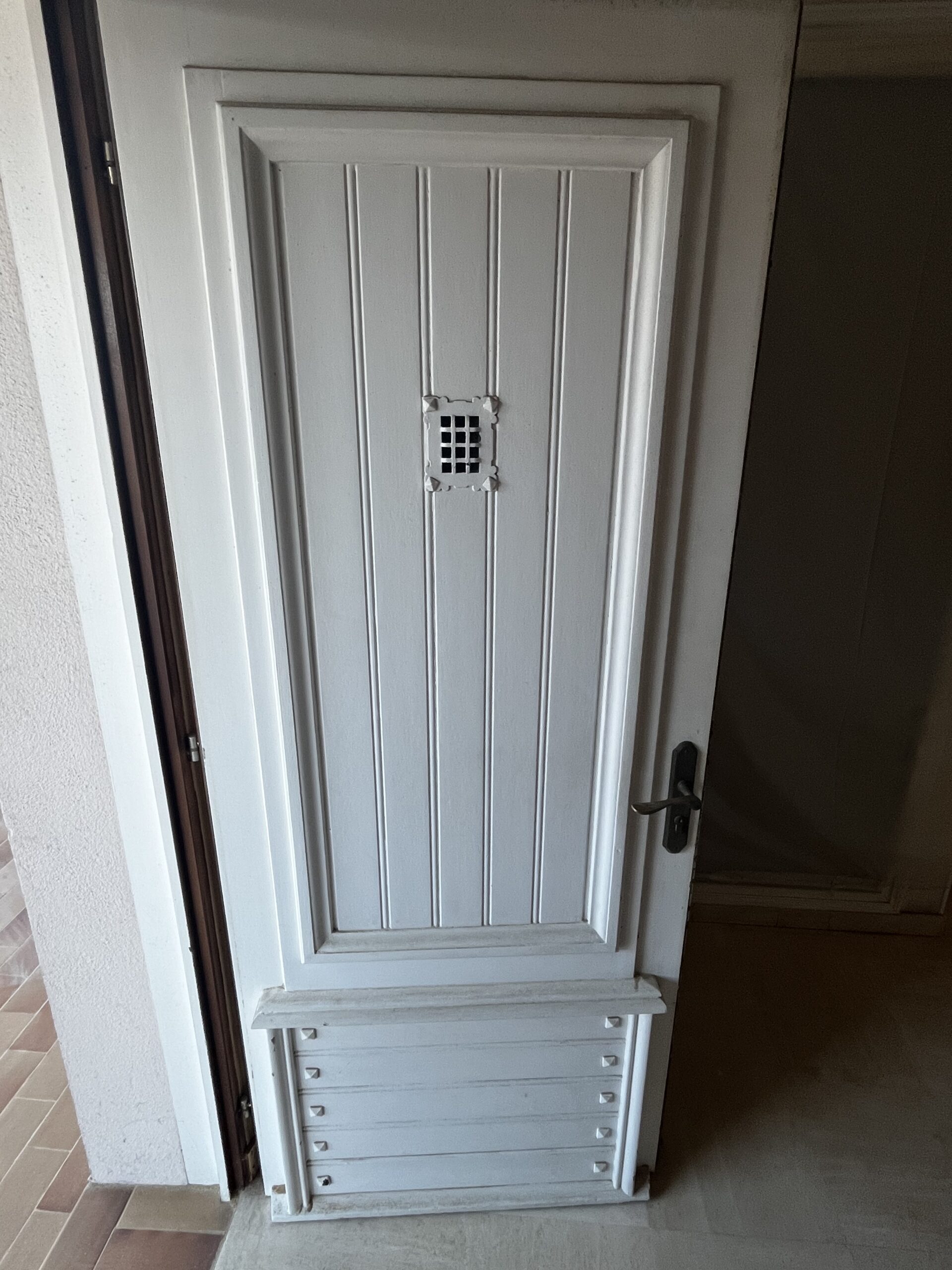 PORTE D'ENTRÉE EN BOIS AVANT TRAVAUX DE DÉCAPAGE